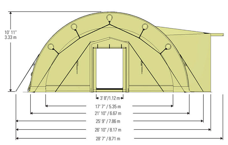 Dimensional Drawing for Type XXXVIII Air-Supported TEMPER Shelter