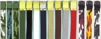 Single web belts in various colors